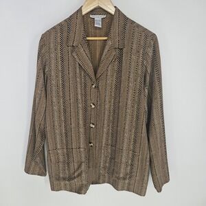 Anna and Frank Blazer Womens Large Brown Silk Chevron Geometric Vintage Jacket L